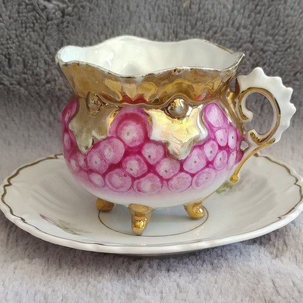 Miniature Purple With Gold Footed Tea Cup & Saucer Design By C. T. Germany - Numbered Item - VERY Vintage - Great Gift Idea - FREE Shipping