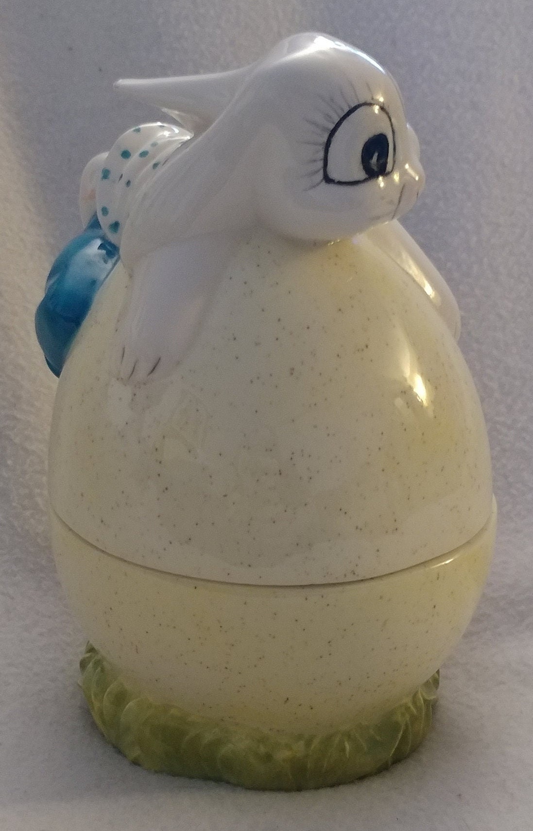Vintage Ceramic Bunny on A Easter Egg Candy Dish With A Lid Etsy