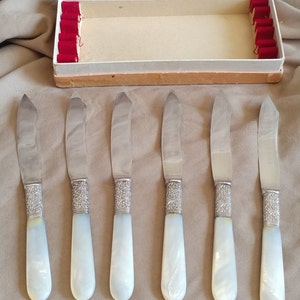 6 Antique Fruit Knives By J. Russell & Co. - Sterling Silver Swirl Design With Mother Of Pearl Handle - Previously Loved - FREE Shipping