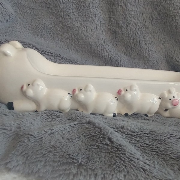 Vintage 1983 Mama Pig & Her Piglets Cracker Dish By Ron Gordon Designs - Made In Taiwan - FANTASTIC Previously Loved Shape - FREE Shipping