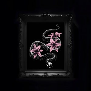 Ouroboros Art Print | gothic, alternative, pastel goth, dark botanic snake skeleton