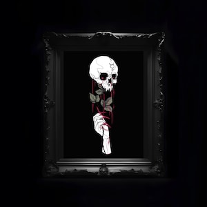 Stampa d'arte Vanitas II / gotico, alternativo, goth pastello, teschio scuro botanico