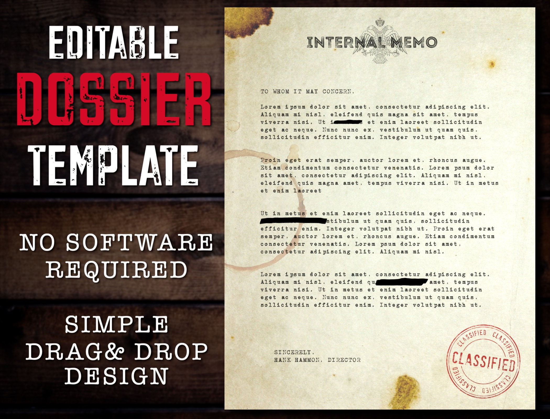 Case File Dossier Template Editable Vintage Style Distressed Stained Paper  Texture 