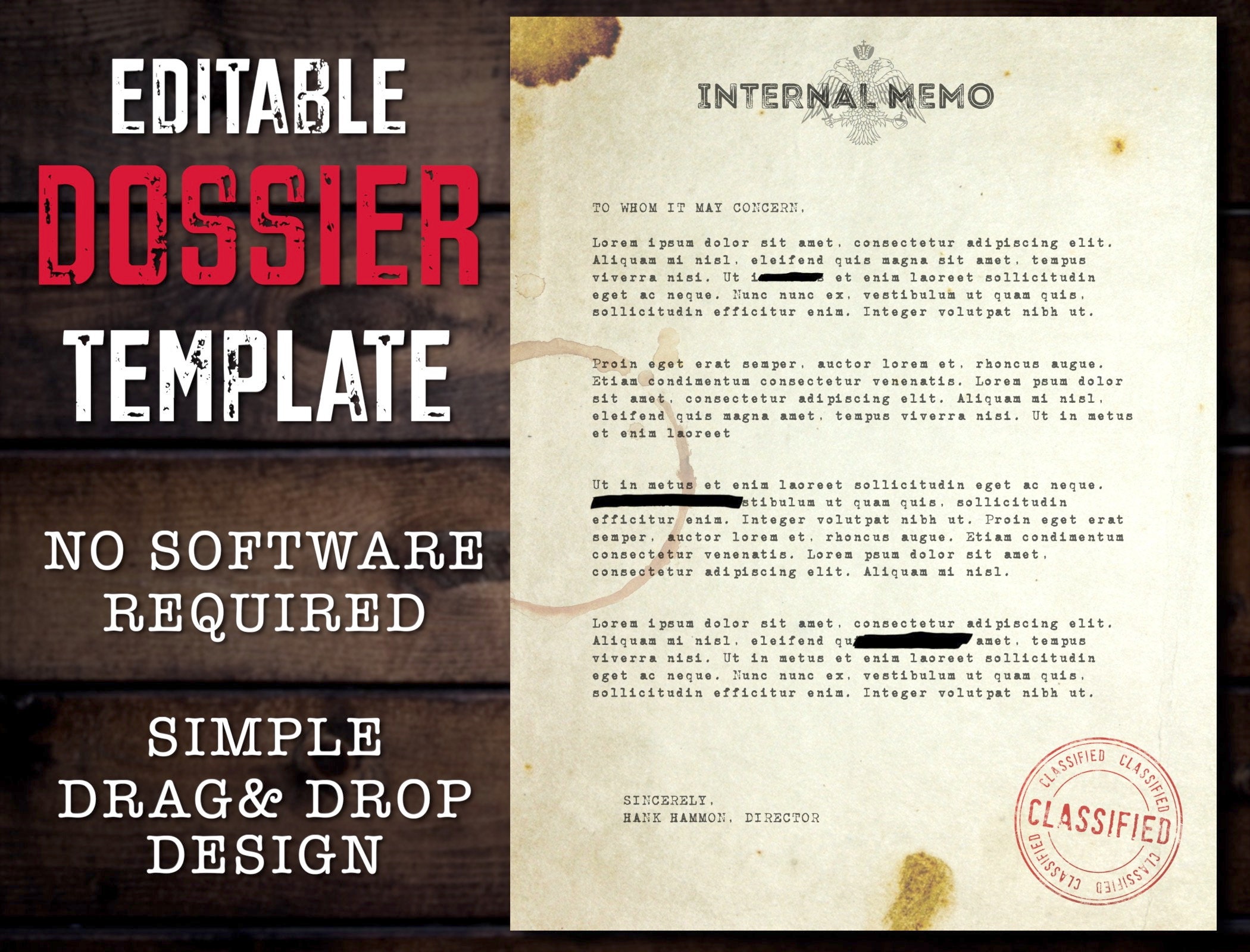 Case File Dossier Template Editable Vintage Style Distressed Stained Paper  Texture 