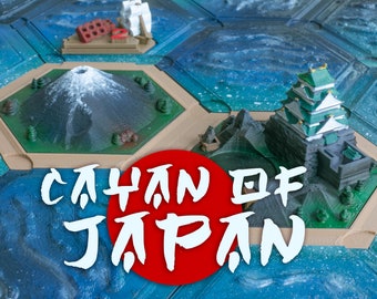 3D Printed Catan of Japan Theme Resource Tiles with Historic Buildings