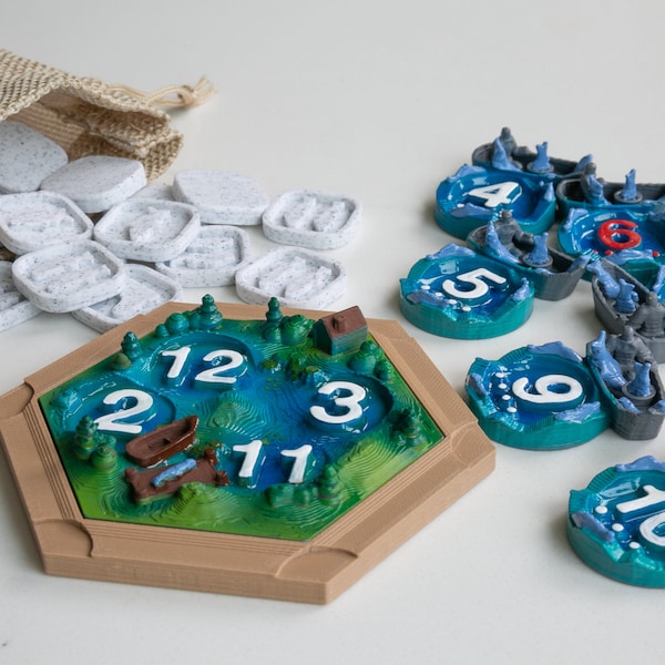 3D Printed Plastic Fish Tokens Lake Tiles for The Fisherman of CATAN