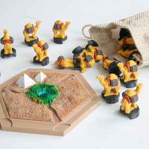 Oaza Heksagonalna i Wielbłądy Drukowane w 3D dla Catan Traders & Barbarians Scenariusz Rozszerzenia Wielkiej Karawany Pomalowane