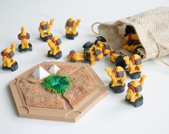 3D Printed Oasis Hexagon and Camels for Catan Traders & Barbarians Scenario of The Great Caravan Expansion Painted