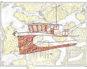 Art de la carte nautique des bateaux de la côte ouest