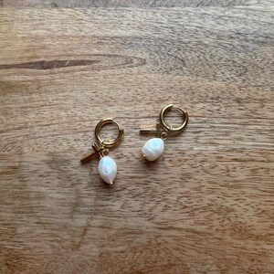 Handmade 18k Gold Plated Freshwater Pearl Gold Cross Hoop Earring