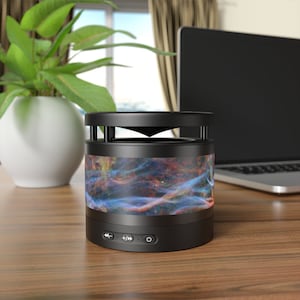Compact Veil Nebula Metal Bluetooth Speaker with Wireless Charging Pad, Compatible with iPhone/iOS and Android Phones By Productive Slacker