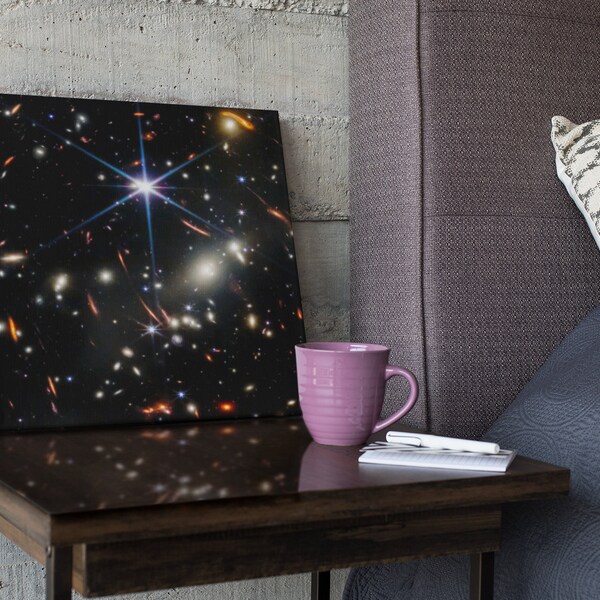 James Webb Galaxy Cluster Satin Canvas Wall Art, James Webb Stellar Nursery Wall Decor by Productive Slacker