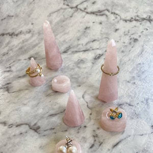 Rose Quartz Ring Cone & Earring Holder Set