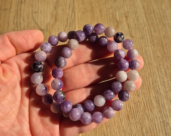 Pulsera de cristal de lepidolita de 8 mm: joyería hecha a mano con piedras preciosas