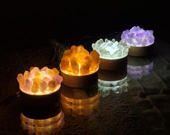 Crystal Lamp: Amethyst, Citrine, Quartz LED Light - USB Plug