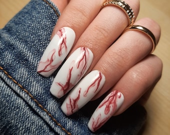 Handmade Press On Nails | Custom | Pink White Marble