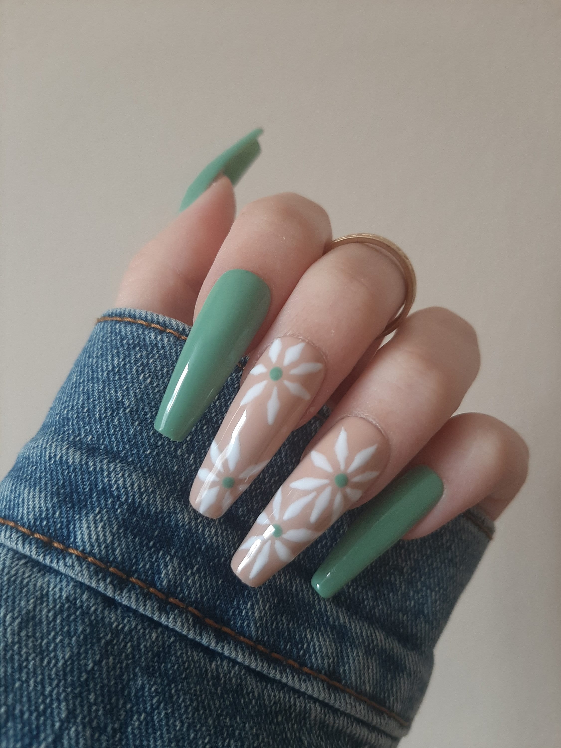 Layered Nails with Sage Green Glow