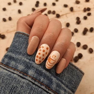 Coffee Inspired Press On Nails | Handmade Custom Brown Nail Set | Neutral Espresso Tones | Minimalist Reusable Nails | Fall Aesthetic Nails