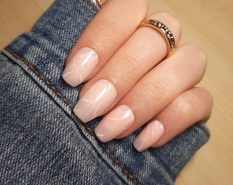 Rose Quartz Marble Press On Nails | Handmade Pink Crystal-Inspired Nail Set | Elegant Custom Reusable Nails | Soft Feminine Nail Design