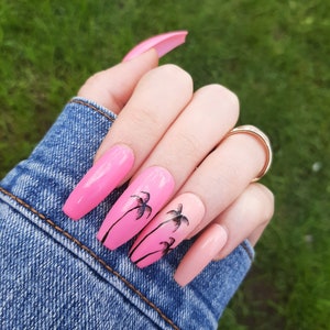 Palm Tree Sunset Press On Nails | Handmade Tropical Beach Nail Set | Summer Vacation Nails | Custom Reusable Nail Art | Island Vibes