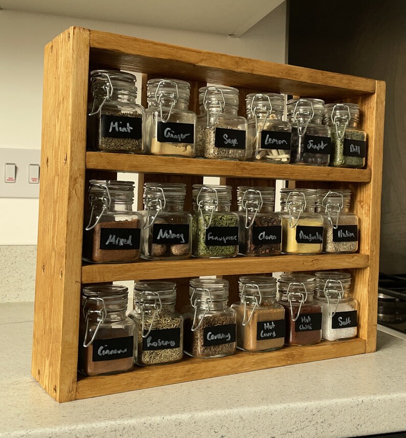Rustic Spice Rack Includes Jars Reclaimed Pallet Wood Etsy UK