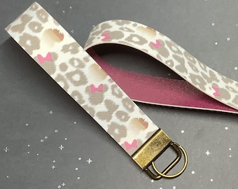 Minnie Mouse Leopard Print Faux Leather Keychain Wristlet