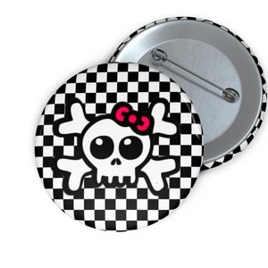 Emo Cute Girly Skull Button - Emo Cute Girly Skull Pin - Scene Kid - Punk Music - Pop Punk - Emo Button - Emo Pin