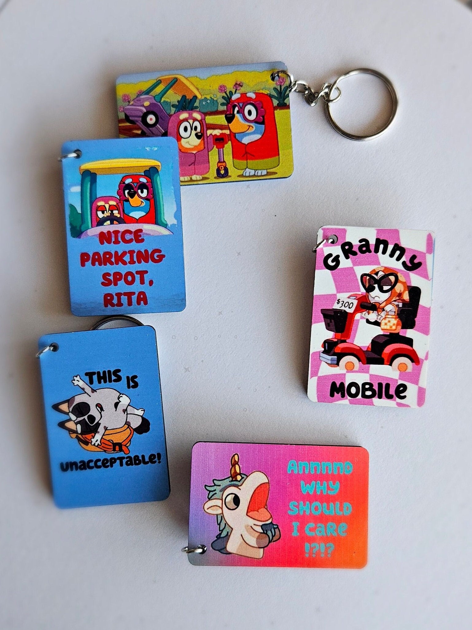 Blue Dog Keychain | Granny Keychain | Muffins Keychain | Nice Parking Keychain