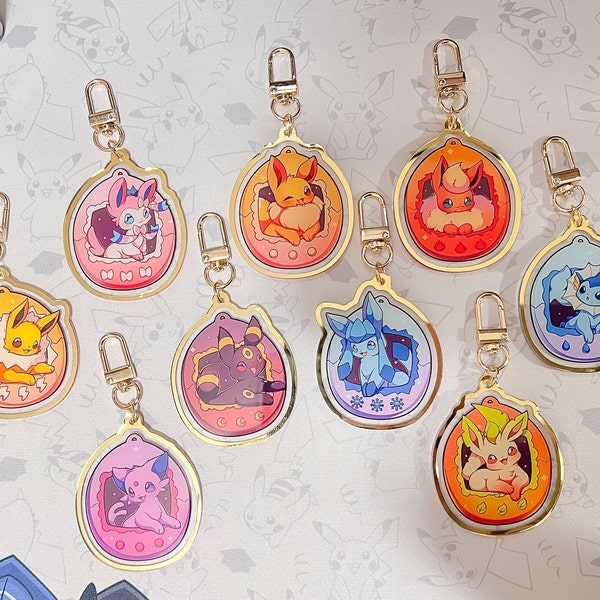 Eeveelution Acrylic Keychain with Gold Lining - Durable Pokemon Keychain for Everyday Adventures - Cute Pokemon Charm for Bags and Keys