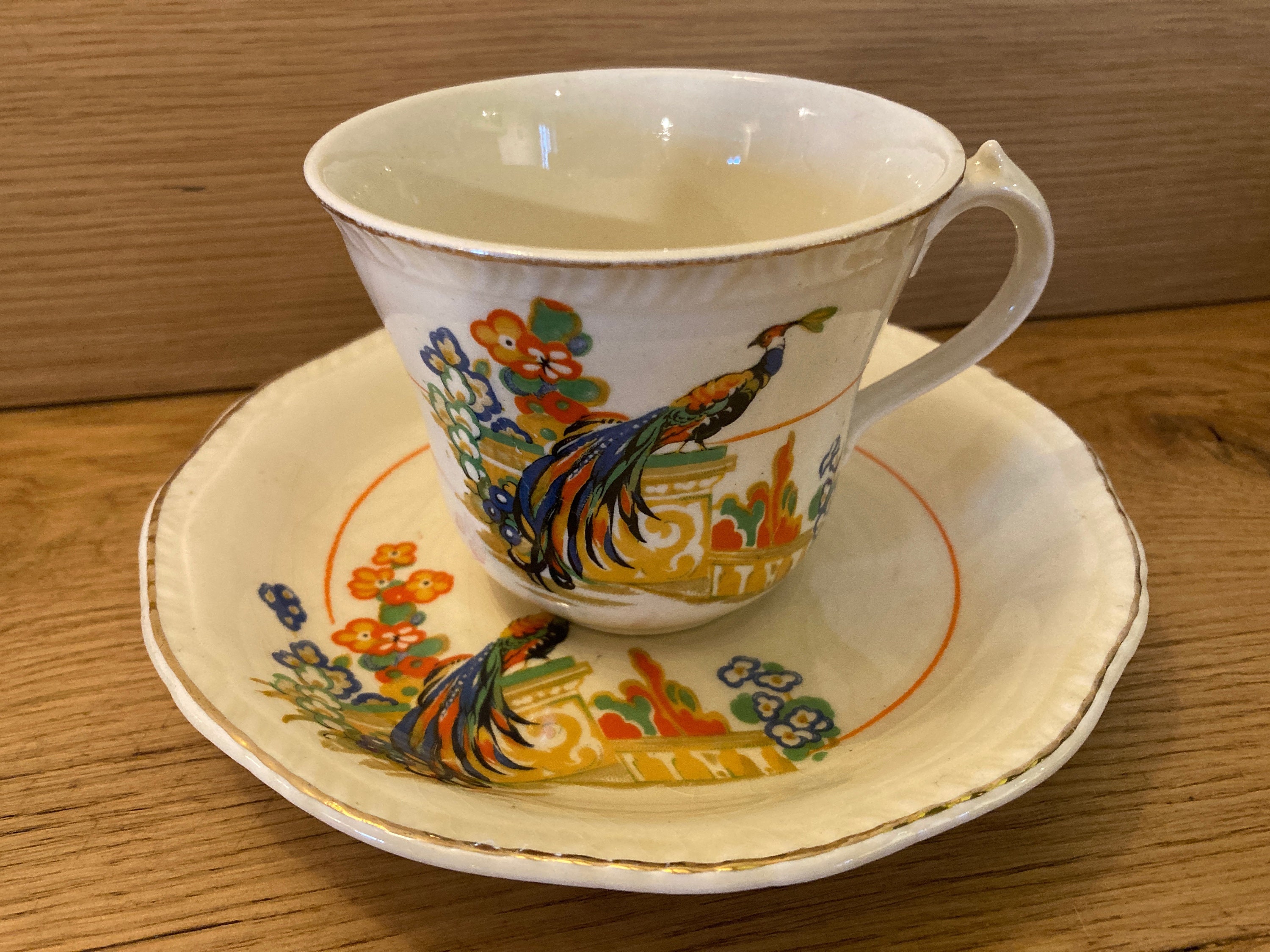 Ridgeways Of Staffordshire Peacock Teacup & Saucer - Tasse à Thé et Soucoupe Paon