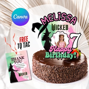 Editable Wicked CakeTopper Birthday Girl Invitation with Photo, Pink Green Party Supply, Glinda Elphaba, Teen Birthday, Girl Boy Printables