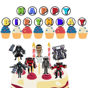 Skibidi toilet verjaardag cupcake toppers 20 stuks, skibidi cake topper, jongen digitale cake topper, printables verjaardag cupcakes topper
