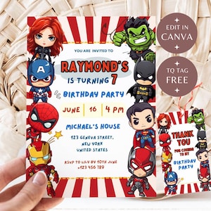 Superhero Birthday Invitation, Boy Invite Card, Party favors, Kids Digital Card, boy invitations, 8th birthday, hero birthday party