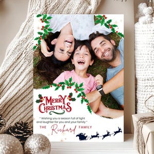 Cartões de Natal Modelo de cartão de Natal com foto Cartão de família com foto Cartão de Natal digital editável para amigos da família Canva