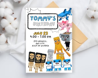 Stehlen Sie eine Gehirn rot Geburtstagseinladungen, Mädchen Jungen Kinder Party Einladungen, Printables Digitale Karte, Tralalelo Tung Sahur Ballerina, Evites