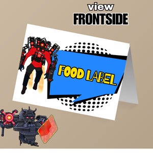Editable Skibidi Birthday Food Label, Place card Label Birthday Skibidi Toilet, Foldable Food Label, Upgraded Titan Tvman