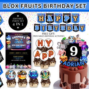 Editable Blox Fruits Birthday Invitation, Template Bundle, Boys Theme Party, Printable birthday kit, Kids party bundle, Banner, CakeTopper