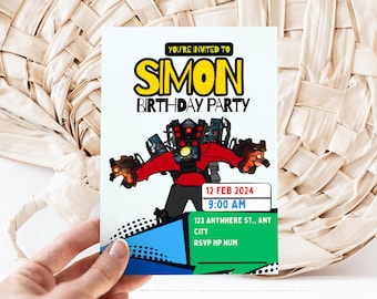 Skibidi Toilet Birthday Invitation, Upgraded Titan Speakerman DIY Canva Template, Boys Party Invite, Printable Kids Birthday Card