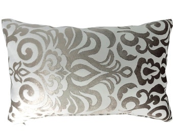 White and Silver Floral Velvet Pillow Cover, Modern Pillow Cover 20"x20", 12"x20"