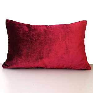 Cherry Red Lumbar Pillow Cover Metallic Red 12&quot;x20&quot;, Christmas Red Velvet Pillow Cover