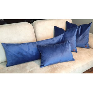 Blue Velvet Pillow Cover, Navy Euro Sham, Navy Blue Long Lumbar Throw Pillow
