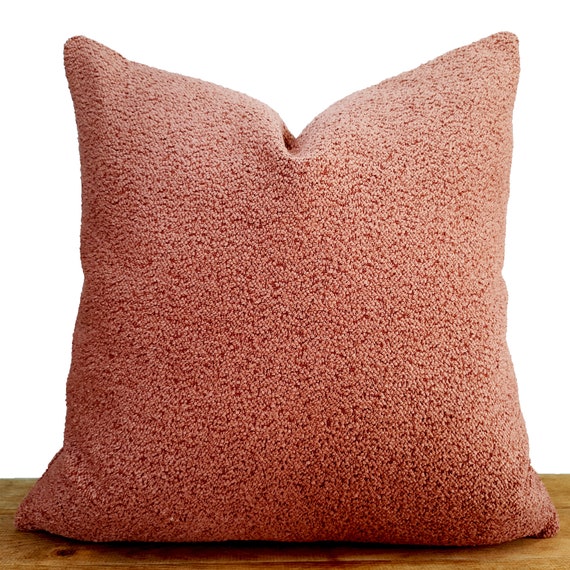 Salmon Coral Boucle Pillow Cover, Soft Coral Pink Throw Pillows Any Size, Textured Custom Made Designer Pillows