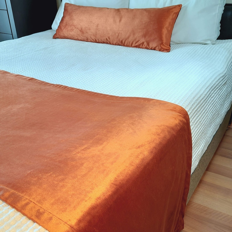 Burnt Orange King Size Bed Runner Burnt Oarange Long Lumbar Etsy