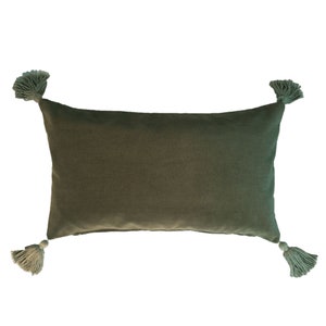Sage Green Lumbar Pillow Cover With Tassel, Luxury Velvet Green Pillow Cover, 12&quot;x20&quot; Lumbar Cushion Case