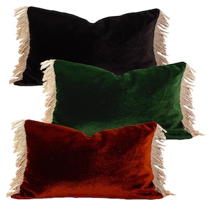 Velvet Pillow Cover with Gold Fringe, Black and Gold Throw Pillow, Burgundy Red and Gold Euro Sham, Green and Gold Throw Pillow Any Size