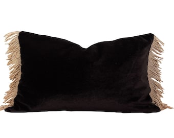 Luxury Black Velvet Pillow Cover With Gold Fringed, 18"x18", 20"x20", 12"x20"