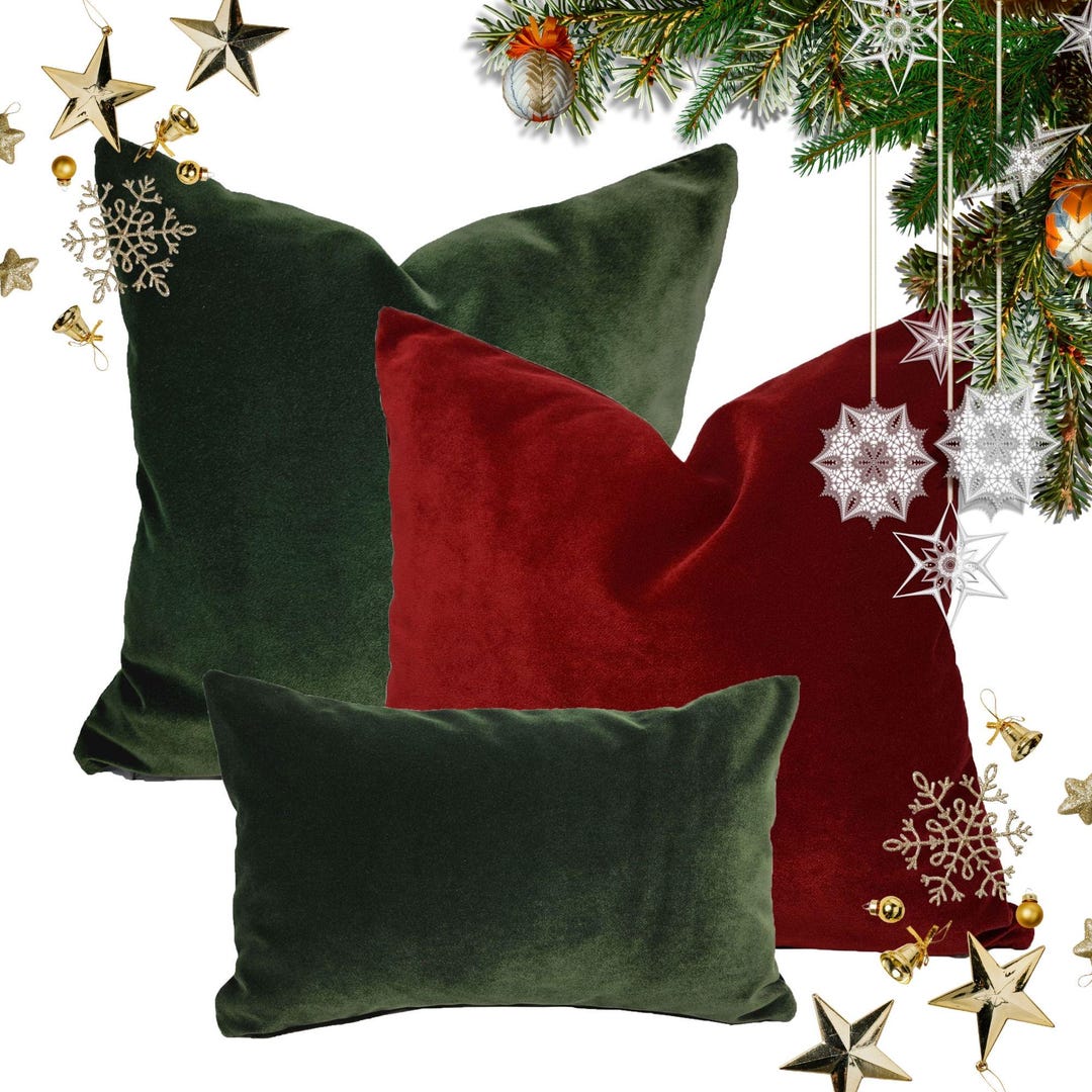 Christmas Red and Green Velvet Pillow Cover, Dark Green Pillow Cover ...