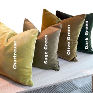 Green velvet pillow covers, chartreuse pillow case, sage green throw pillow, olive green euro sham, daer green luxury velvet pillow