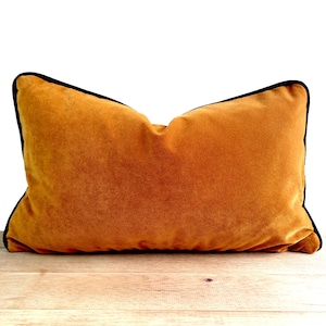 Mustard Velvet Pillow Cover with Piping, Rust Throw Pillow Case with Cording, Luxury Corded Black Euro Sham, Any Size Pillows