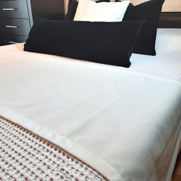 White Velvet Bed Runner King Size and Long Lumbar Pillow Cover, Off White Master Bedroom Decor, Hotel Bed Runner